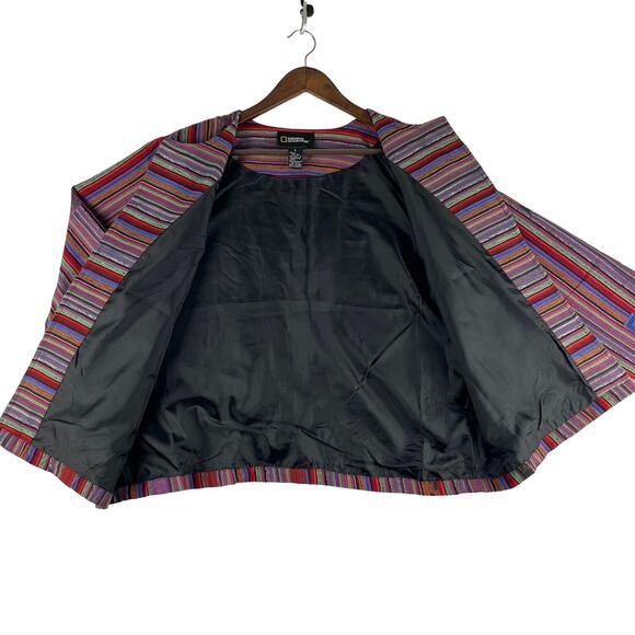 National Geographic Purple Patchwork Open Front Silk Boho Blazer Sz Lg - Picture 5 of 8